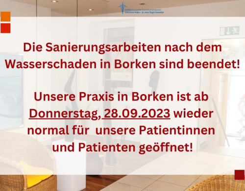 Praxis in Borken ab dem 28. September 2023 wieder geöffnet